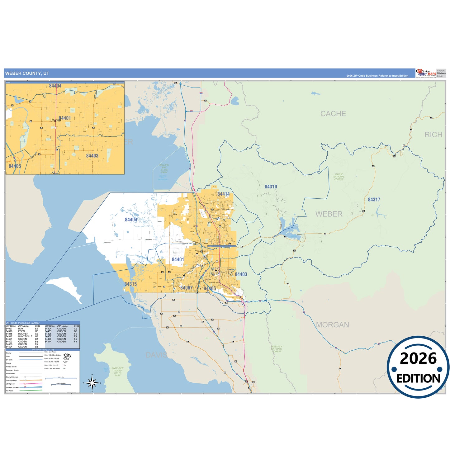 Weber County, UT Business Reference 5 Digit ZIP Code Wall Map