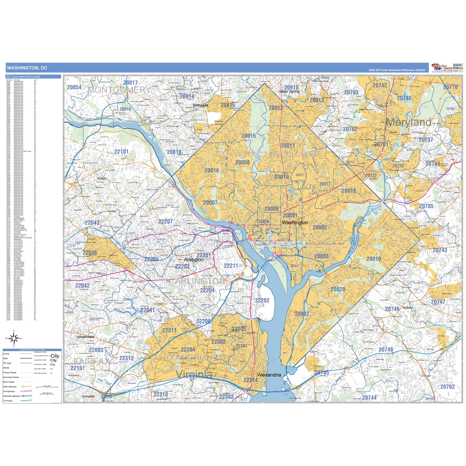 District of Columbia ZIP Code Wall Maps