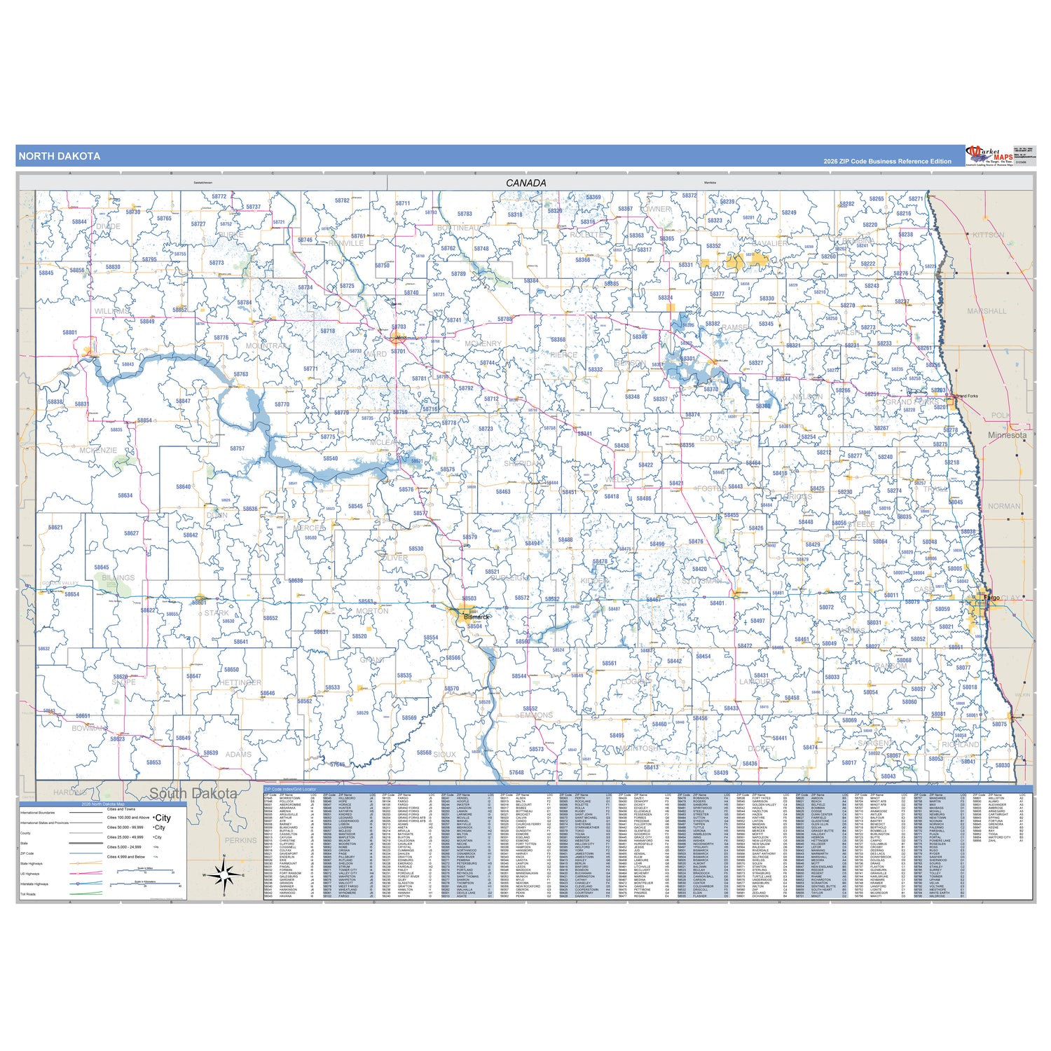 North Dakota Counties ZIP Code Maps