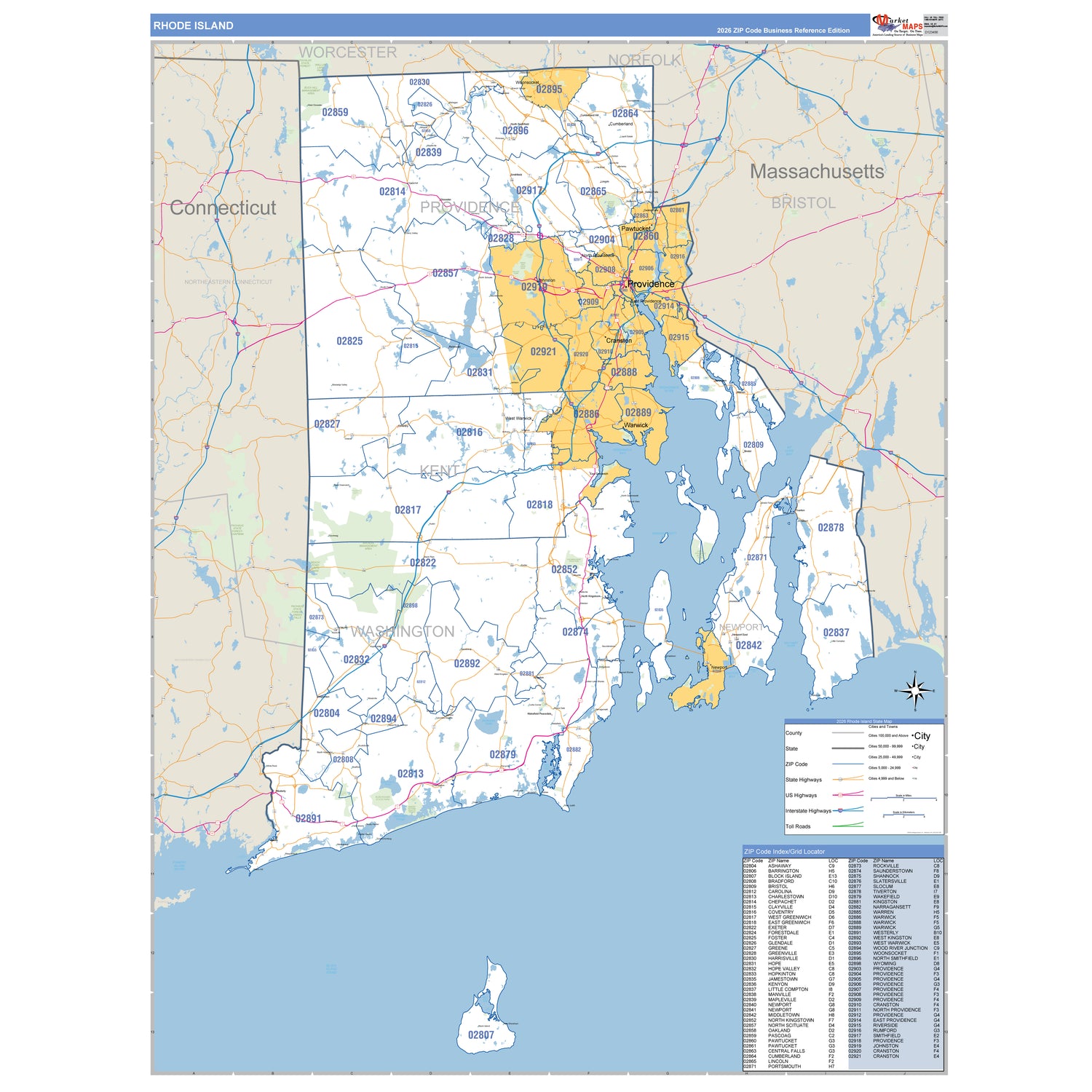 Rhode Island Counties ZIP Code Maps