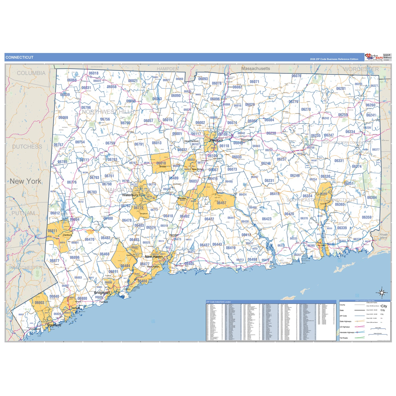 Connecticut ZIP Code Wall Maps