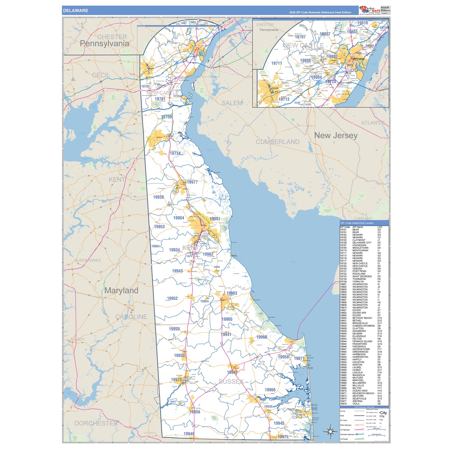 Delaware ZIP Code Wall Maps