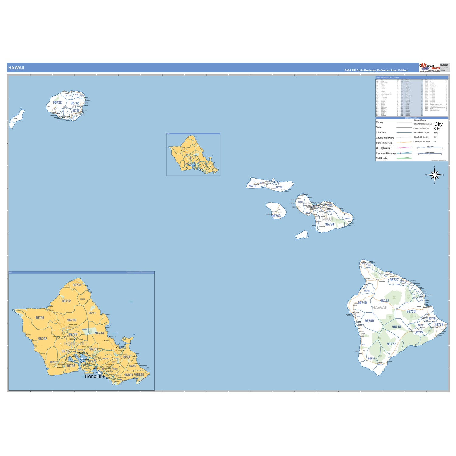 Hawaii ZIP Code Wall Maps