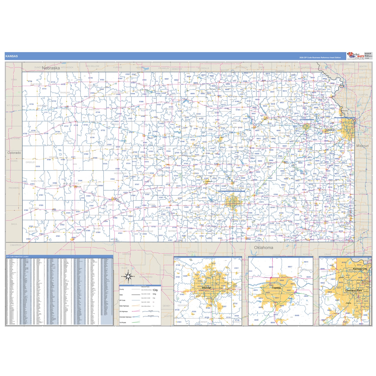 Kansas ZIP Code Wall Maps