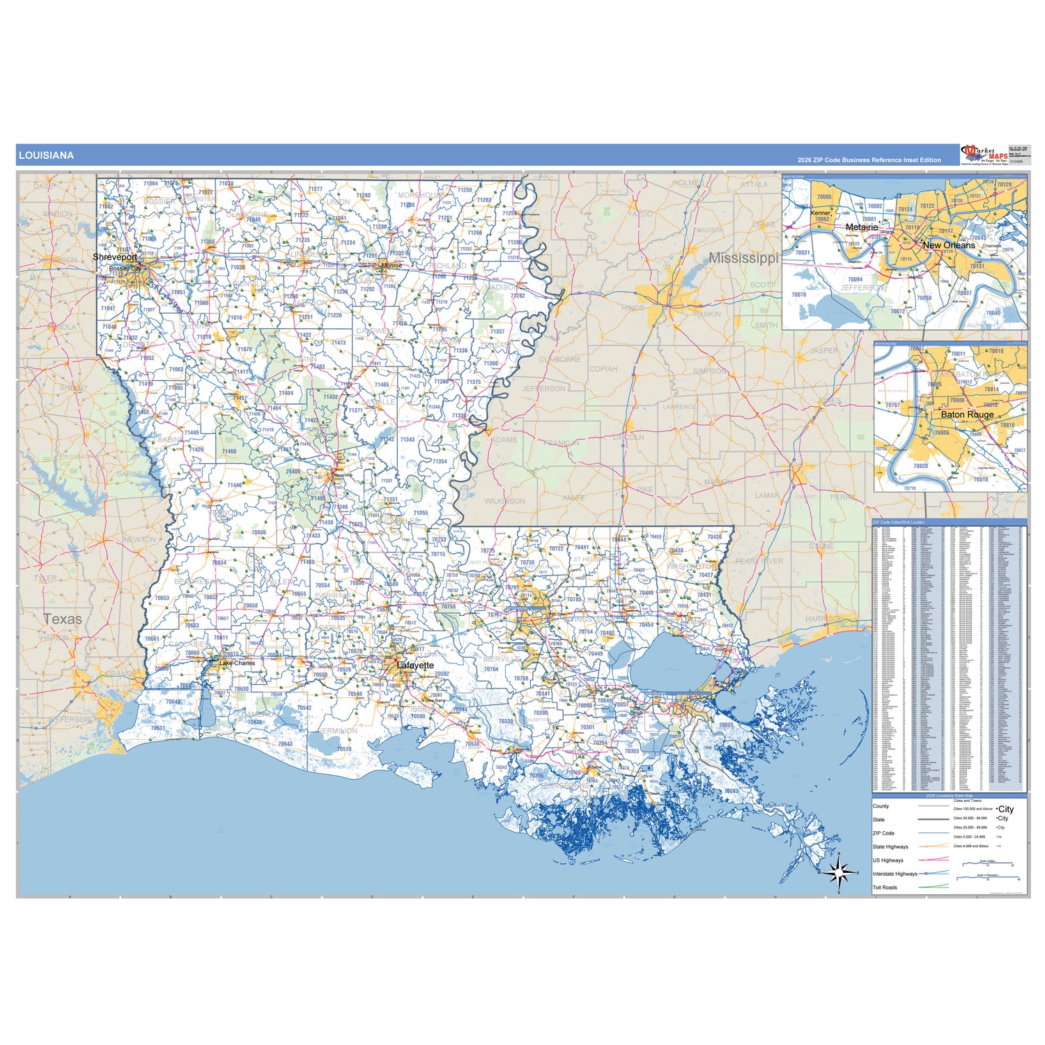 Louisiana ZIP Code Wall Maps