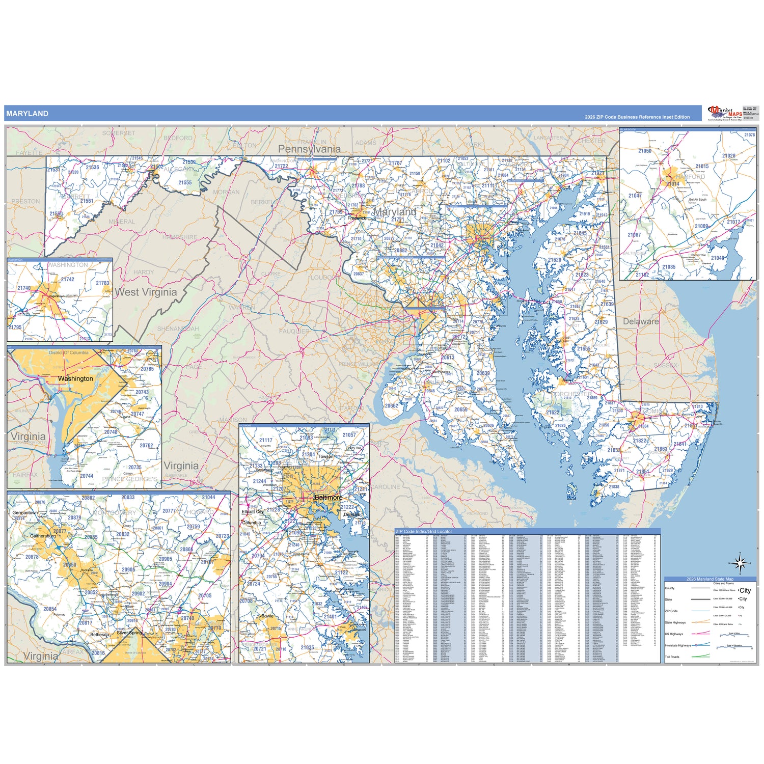 Maryland ZIP Code Wall Maps