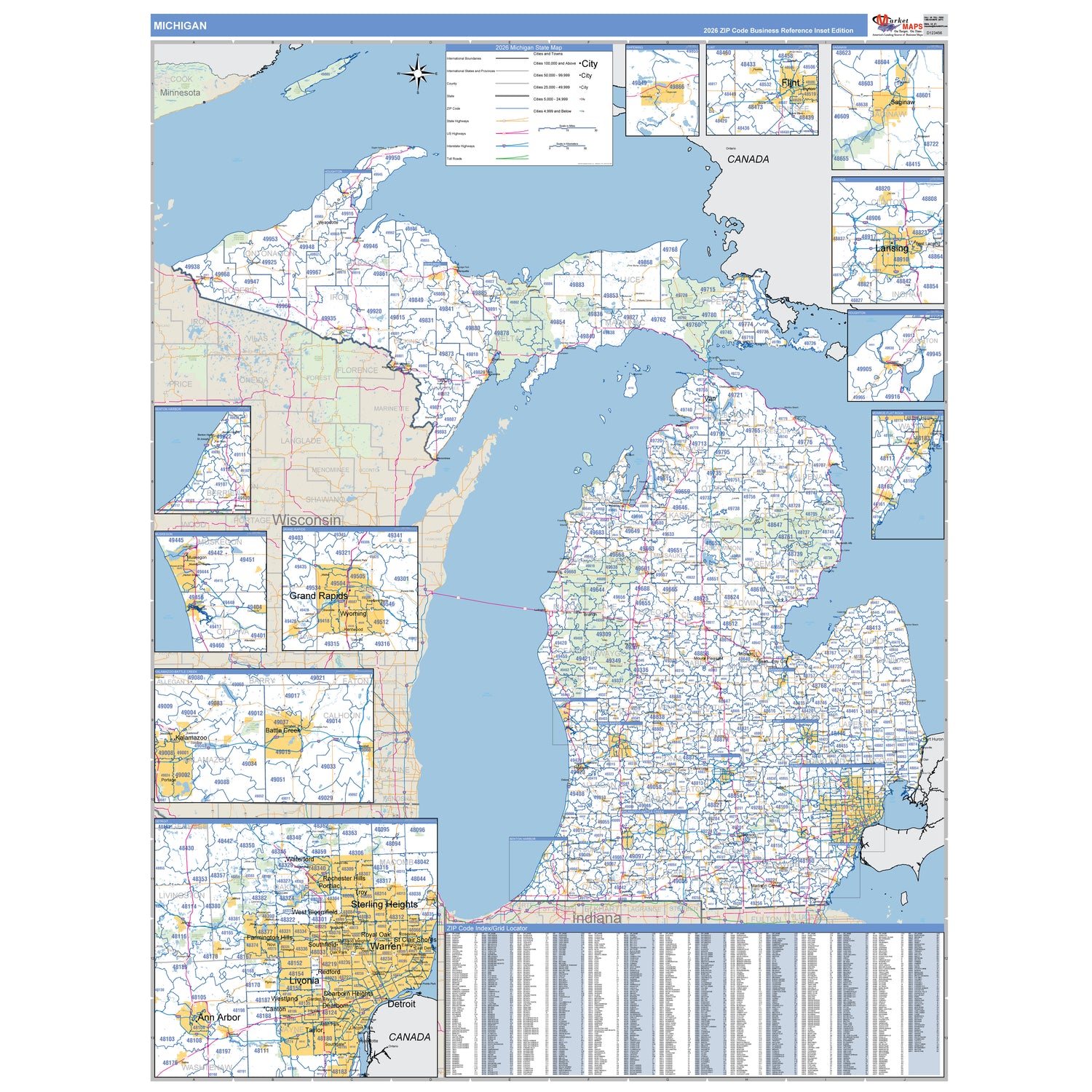 Michigan ZIP Code Wall Maps