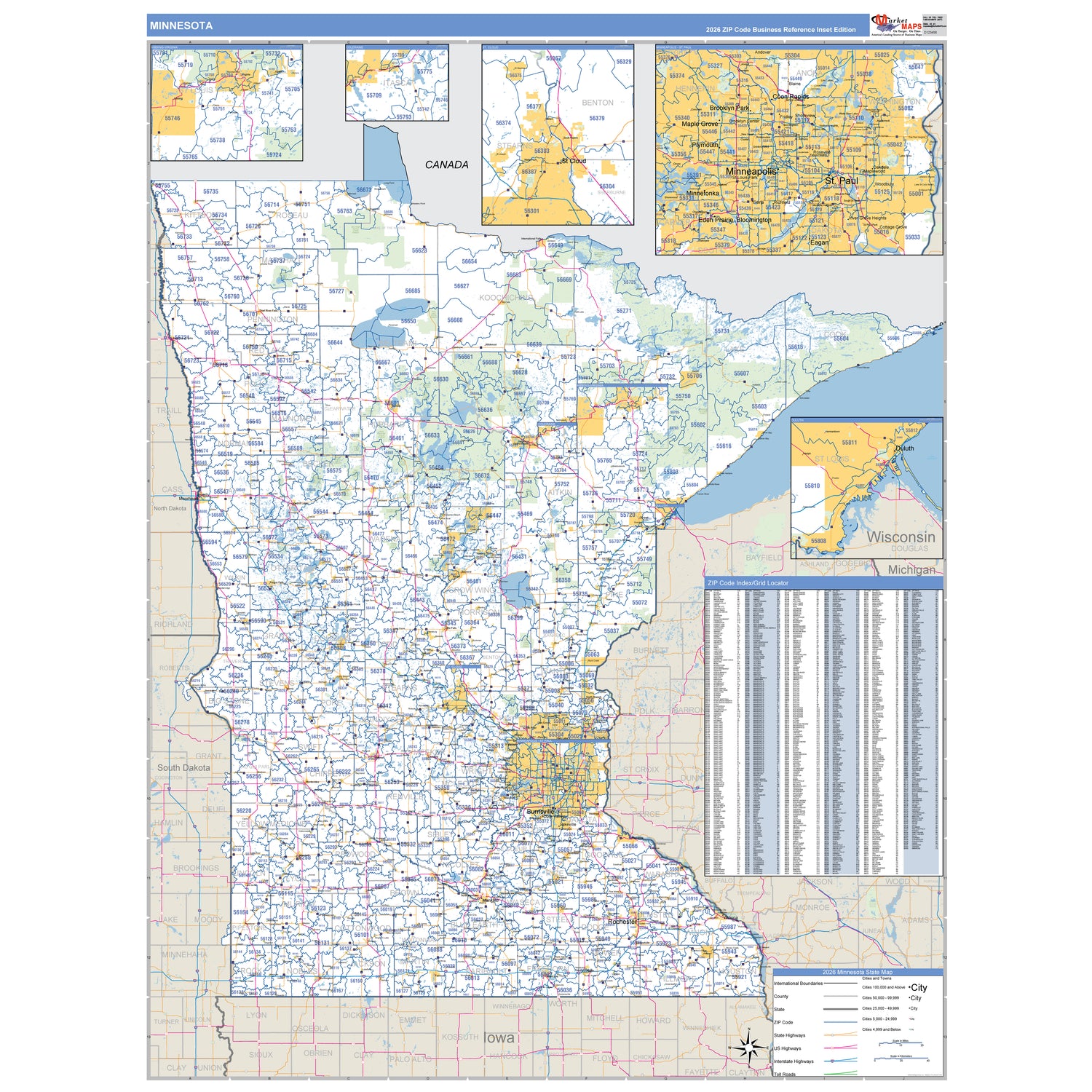 Minnesota ZIP Code Wall Maps