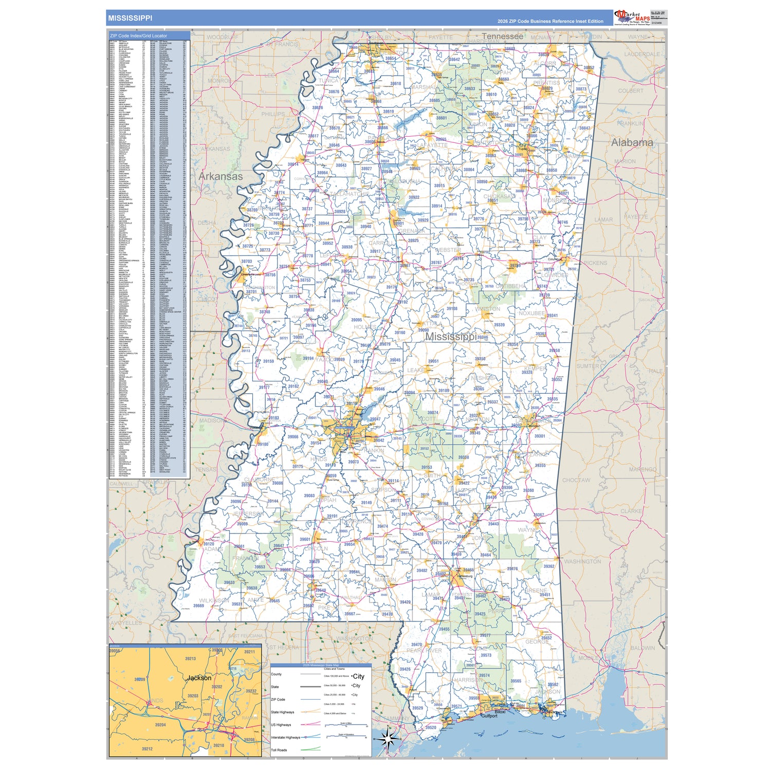 Mississippi ZIP Code Wall Maps