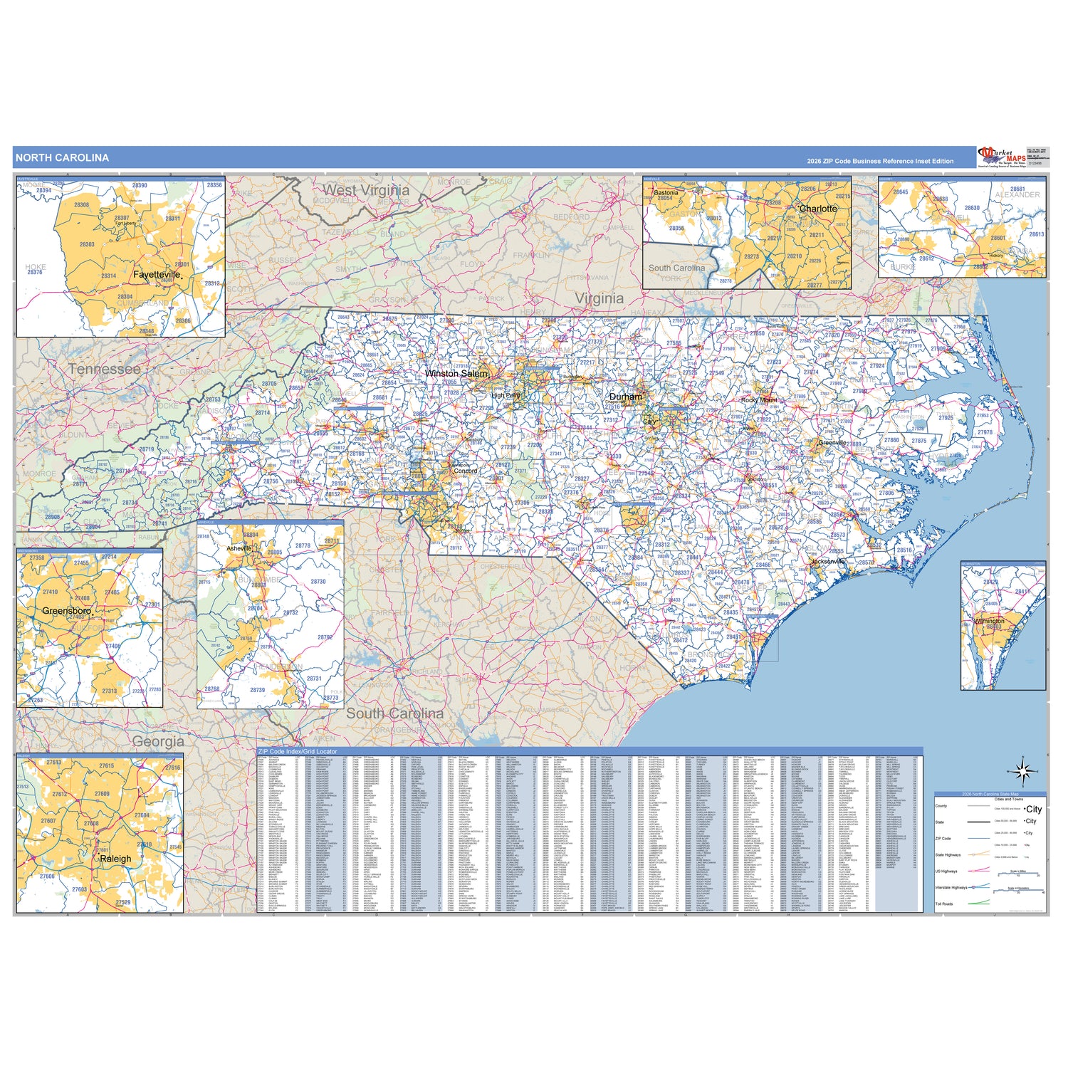 North Carolina ZIP Code Wall Maps