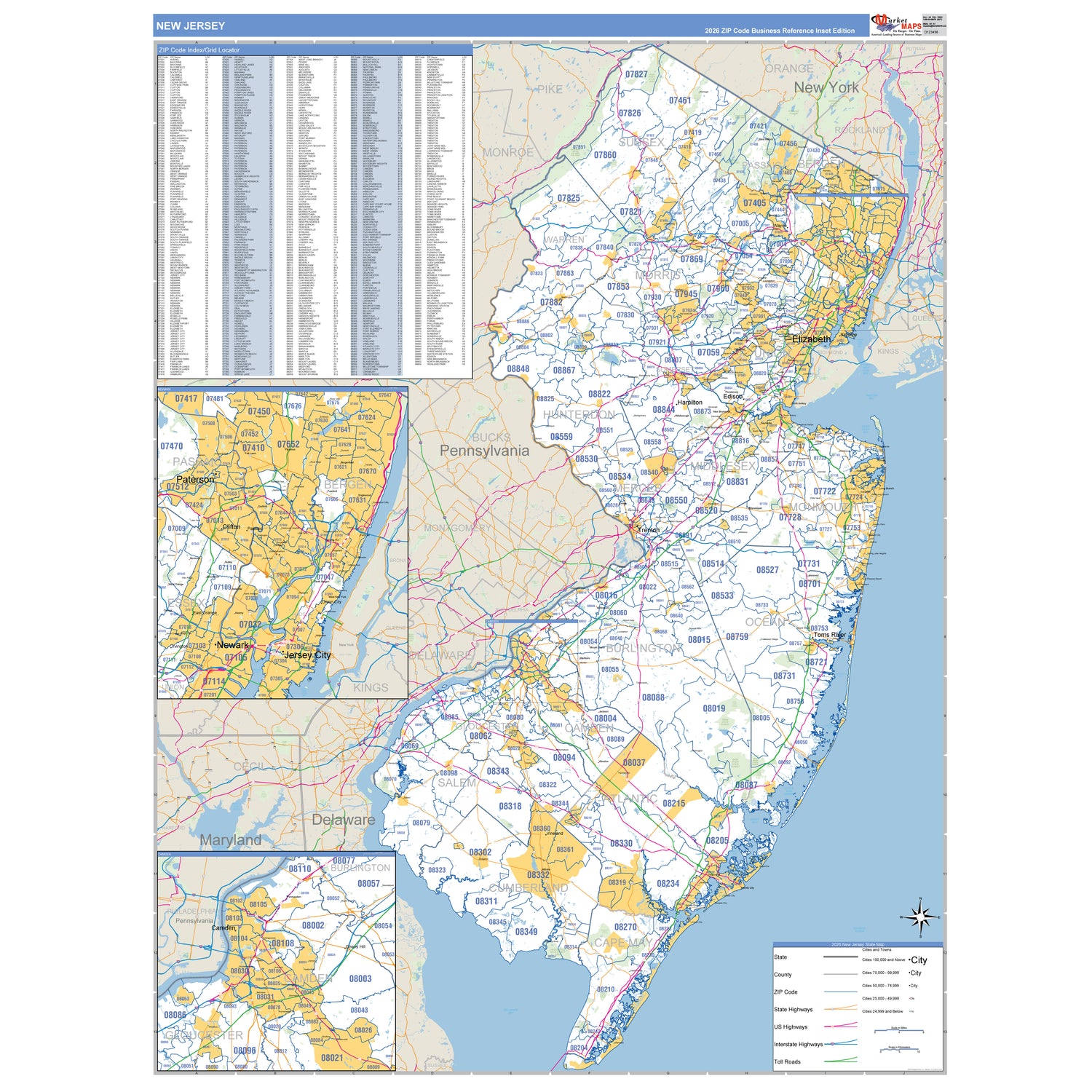 New Jersey ZIP Code Wall Maps