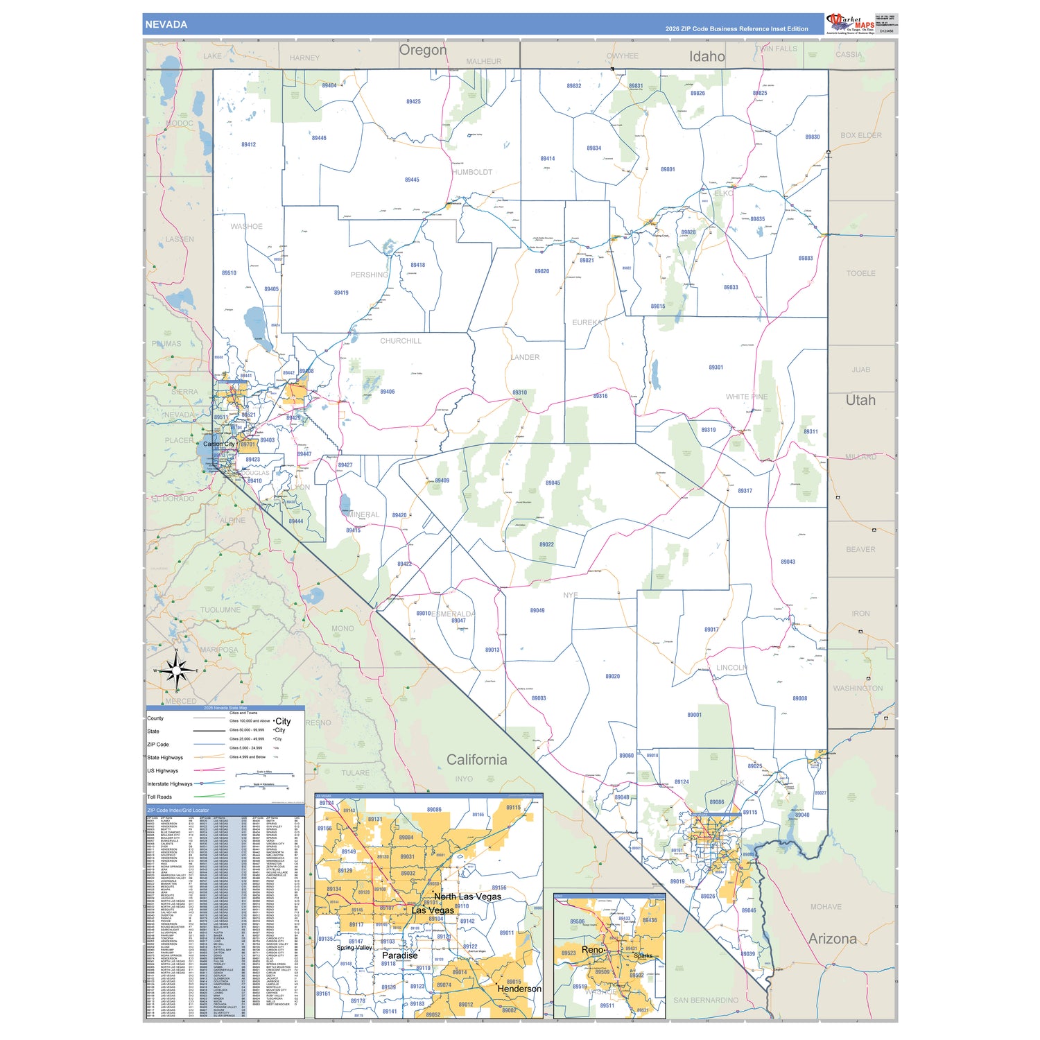 Nevada ZIP Code Wall Maps