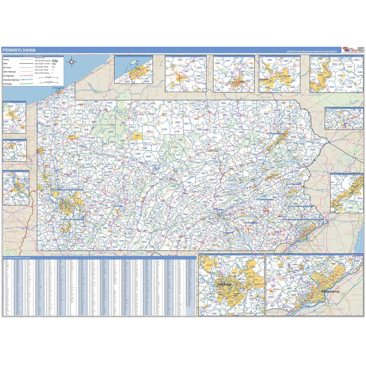 Pennsylvania ZIP Code Wall Maps