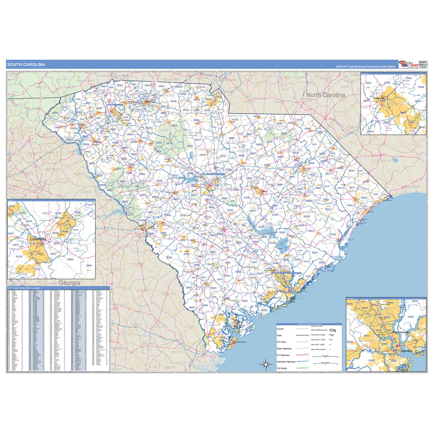 South Carolina ZIP Code Wall Maps