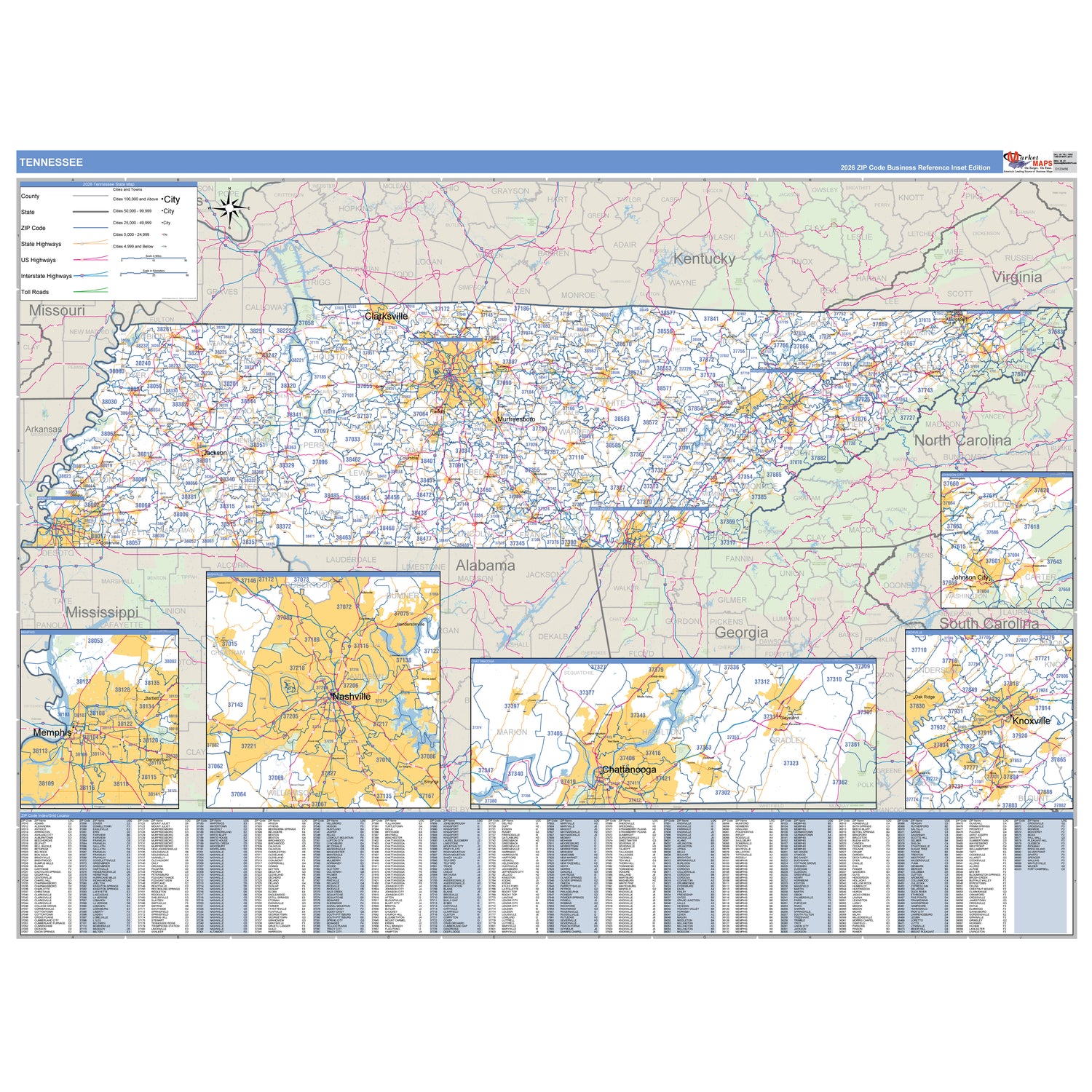 Tennessee ZIP Code Wall Maps