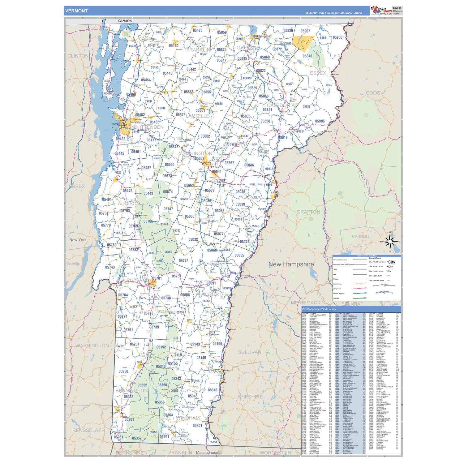 Vermont ZIP Code Wall Maps