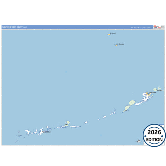Aleutians West County, AK Business Reference 5 Digit ZIP Code Wall Map