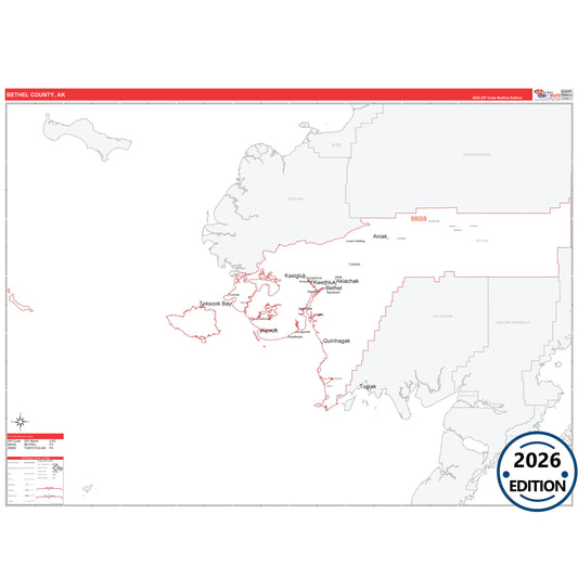 Bethel County, AK Red Line 5-Digit ZIP Code Wall Map