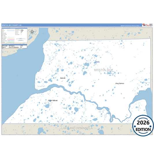 Bristol Bay County, AK Business Reference 5-Digit ZIP Code Wall Map