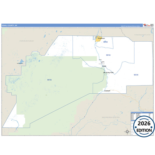 Denali County, AK Business Reference 5-Digit ZIP Code Wall Map