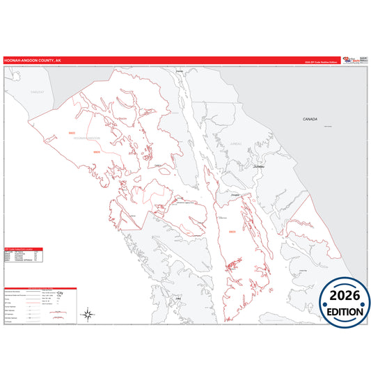 Hoonah-Angoon County, AK Red Line 5-Digit ZIP Code Wall Map