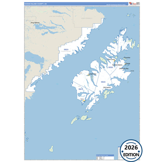 Kodiak Island County, AK Business Reference 5-Digit ZIP Code Wall Map