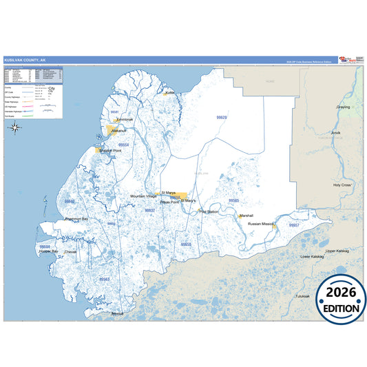 Kulsilvak County, AK Business Reference 5-Digit ZIP Code Wall Map