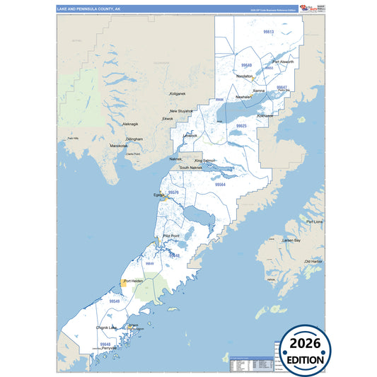 Lake And Peninsula County, AK Business Reference 5-Digit ZIP Code Wall Map