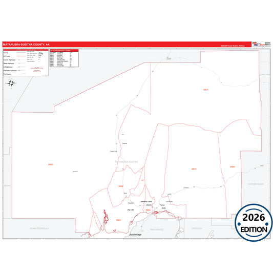 Matanuska-Susitna County, AK Red Line 5-Digit ZIP Code Wall Map