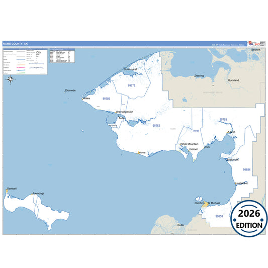 Nome County, AK Business Reference 5-Digit ZIP Code Wall Map