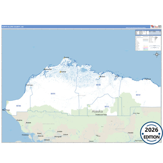 North Slope County, AK Business Reference 5-Digit ZIP Code Wall Map