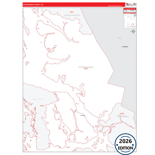 Petersburg County, AK Red Line 5-Digit ZIP Code Wall Map