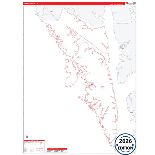 Sitka County, AK Red Line 5-Digit ZIP Code Wall Map