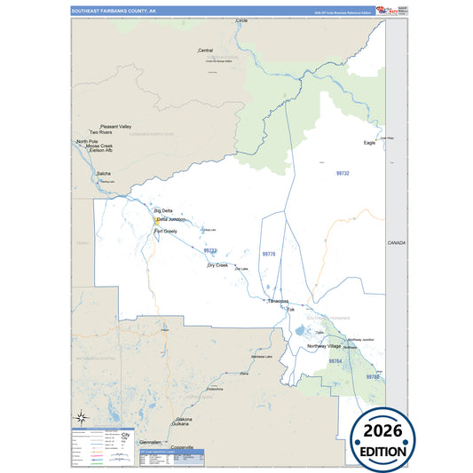 Southeast Fairbanks County, AK Business Reference 5-Digit ZIP Code Wall Map