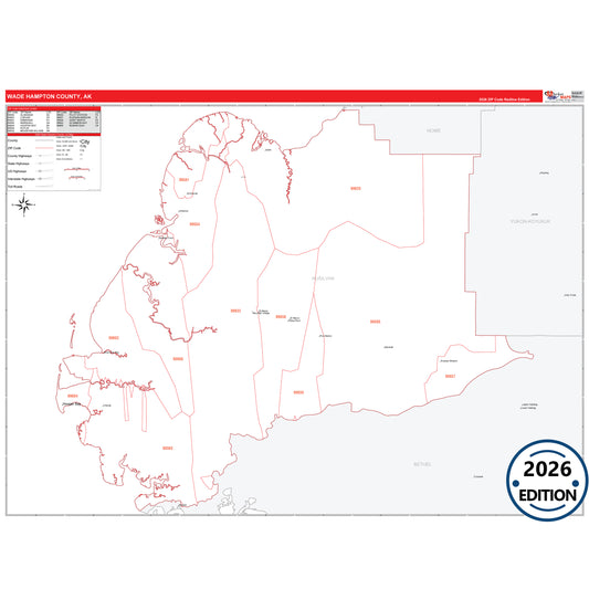 Wade Hampton County, AK Red Line 5-Digit ZIP Code Wall Map