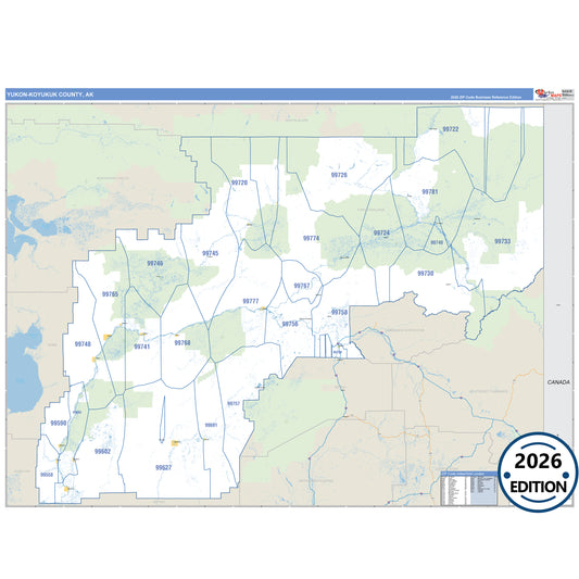 Yukon-Koyukuk County, AK Business Reference 5-Digit ZIP Code Wall Map