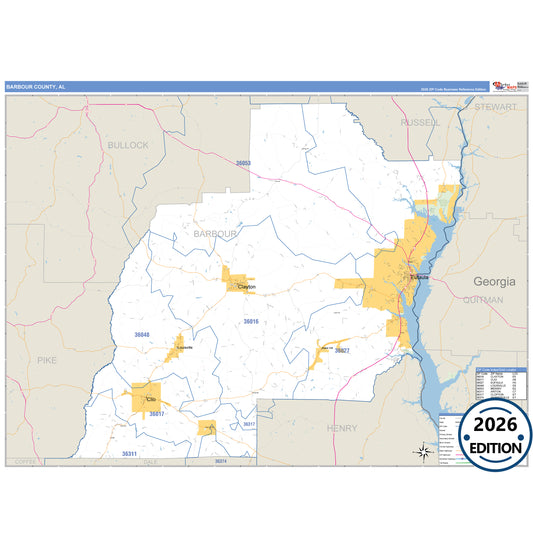 Barbour County, AL Business Reference 5 Digit ZIP Code Wall Map