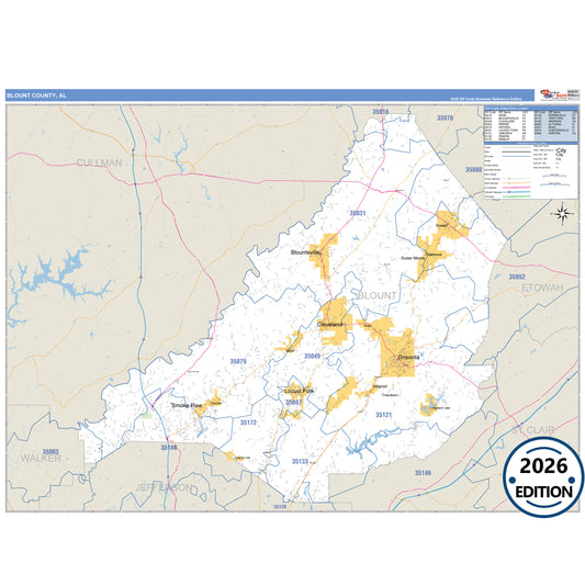 Blount County, AL Business Reference 5 Digit ZIP Code Wall Map