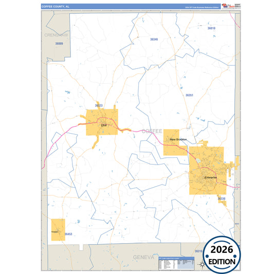 Coffee County, AL Business Reference 5 Digit ZIP Code Wall Map