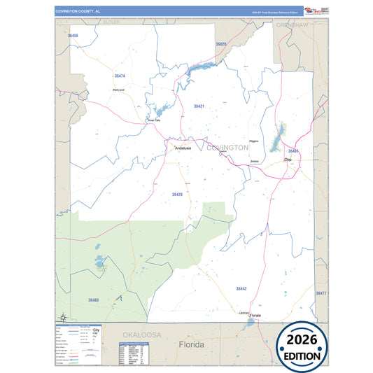 Covington County, AL Business Reference 5 Digit ZIP Code Wall Map