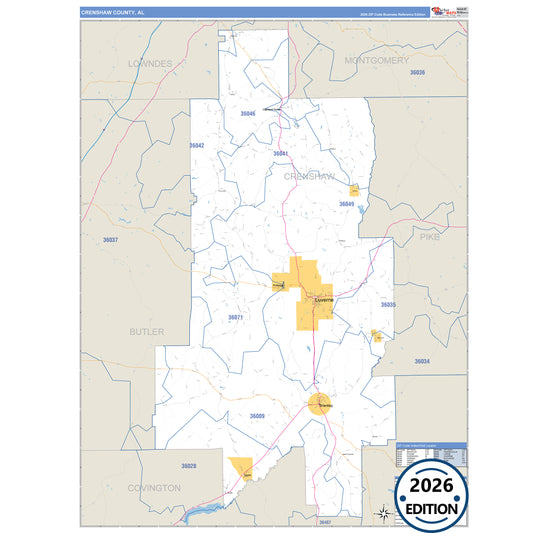 Crenshaw County, AL Business Reference 5 Digit ZIP Code Wall Map