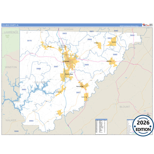 Cullman County, AL Business Reference 5 Digit ZIP Code Wall Map