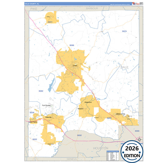 Dale County, AL Business Reference 5 Digit ZIP Code Wall Map
