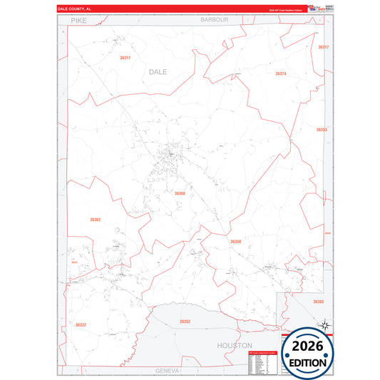 Dale County, AL Red Line 5 Digit ZIP Code Wall Map