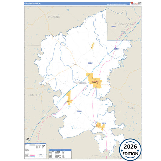 Greene County, AL Business Reference 5 Digit ZIP Code Wall Map