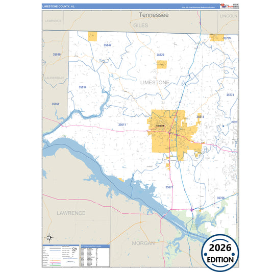 Limestone County, AL Business Reference 5 Digit ZIP Code Wall Map
