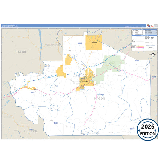 Macon County, AL Business Reference 5 Digit ZIP Code Wall Map