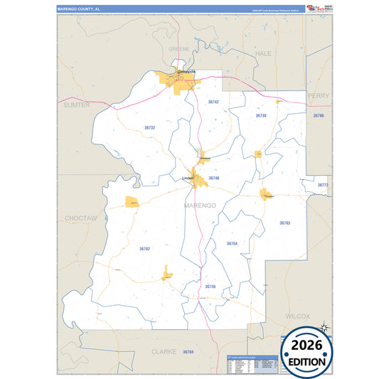 Marengo County, AL Business Reference 5 Digit ZIP Code Wall Map