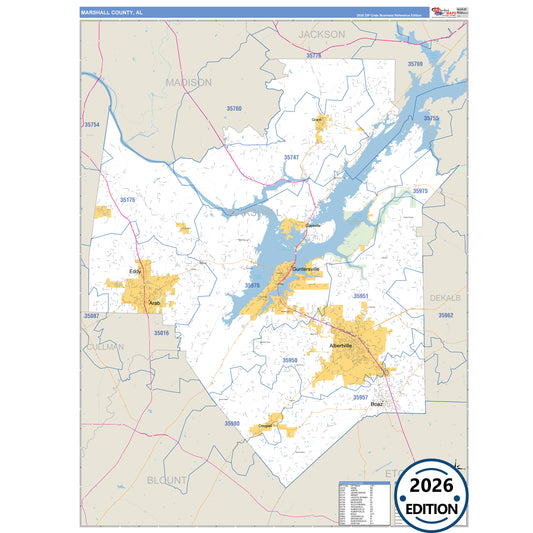 Marshall County, AL Business Reference 5 Digit ZIP Code Wall Map
