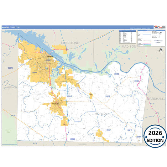 Morgan County, AL Business Reference 5 Digit ZIP Code Wall Map